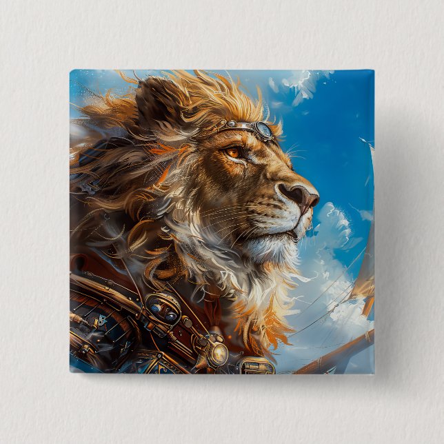 Steampunk Lion Button (Front)