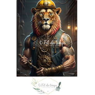 Steampunk Lion Construction Worker Decoupage Tissue Paper
