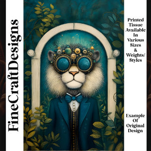 Steampunk Lion In Teal Suit In Garden M4 Decoupage Tissue Paper