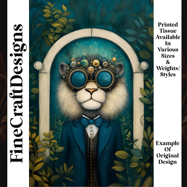 Steampunk Lion In Teal Suit In Garden M4 Decoupage Tissue Paper (Creator Uploaded)