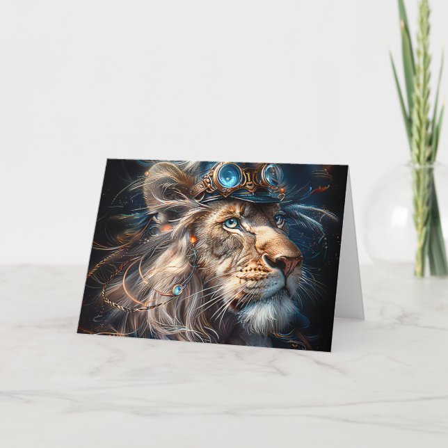 Steampunk Lion Letterpress Thank You Card (Front)