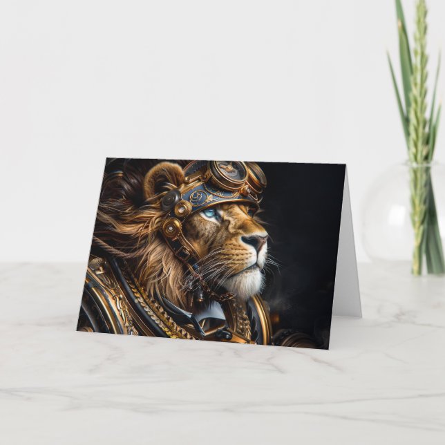 Steampunk Lion Letterpress Thank You Card (Front)