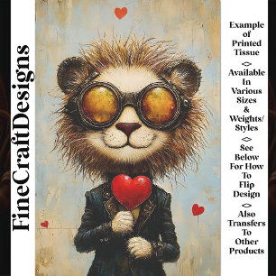 Steampunk Lion & Red Heart Balloon AS1 Decoupage Tissue Paper