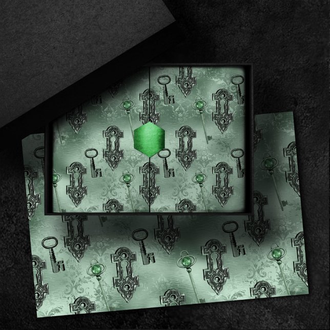 Steampunk Lock and Key Green | Vintage Decoupage Tissue Paper (Creator Uploaded)