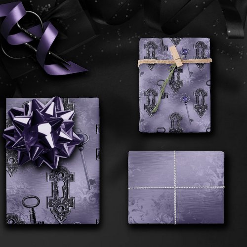 Steampunk Lock and Key Purple  Vintage Decoupage Wrapping Paper Sheets