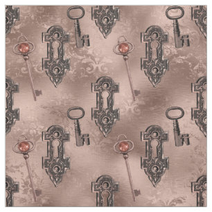 Steampunk Lock and Key Rose Gold Chic Decoupage Fabric