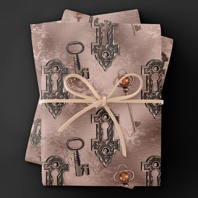 Steampunk Lock and Key Rose Gold | Chic Decoupage Wrapping Paper Sheets (Creator Uploaded)