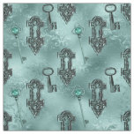 Steampunk Lock and Key Teal | Vintage Decoupage Fabric