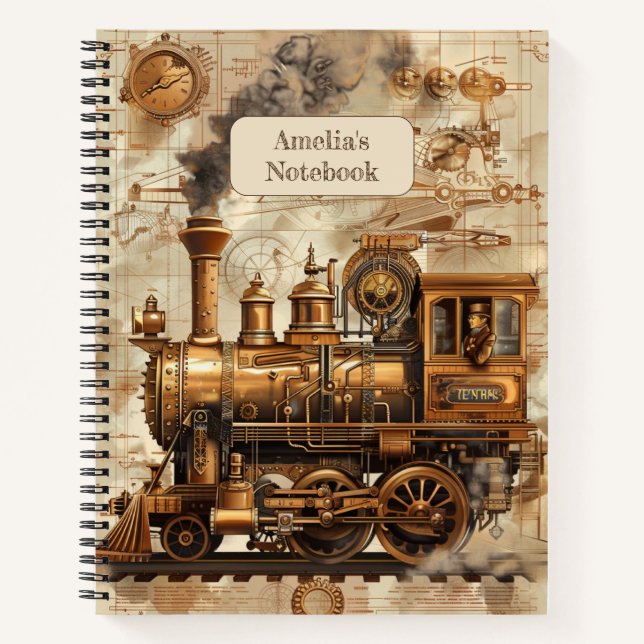 Steampunk Locomotive Retro Notebook (Front)