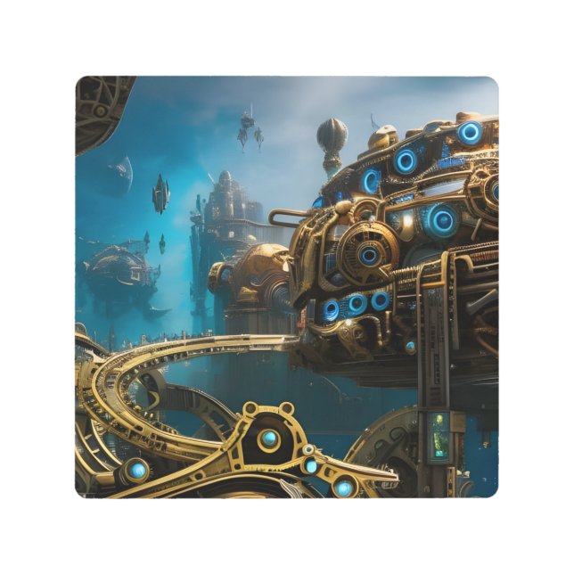 Steampunk Lost City of Atlantis Metal Print (Front)