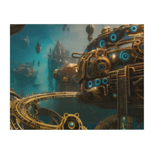 Steampunk Lost City of Atlantis Wood Wall Art