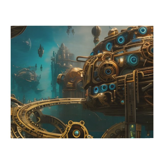 Steampunk Lost City of Atlantis Wood Wall Art (Front)