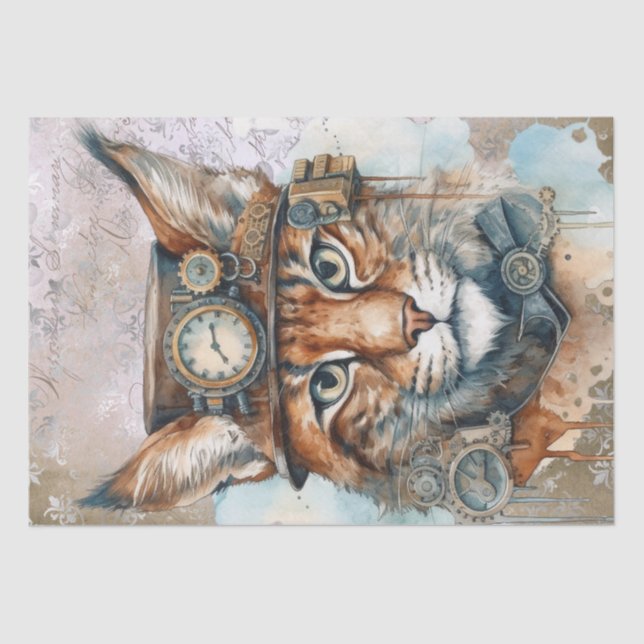 Steampunk Lynx Cat Tissue Paper (Front)