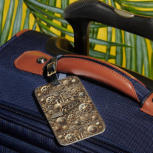 steampunk machine world luggage tag