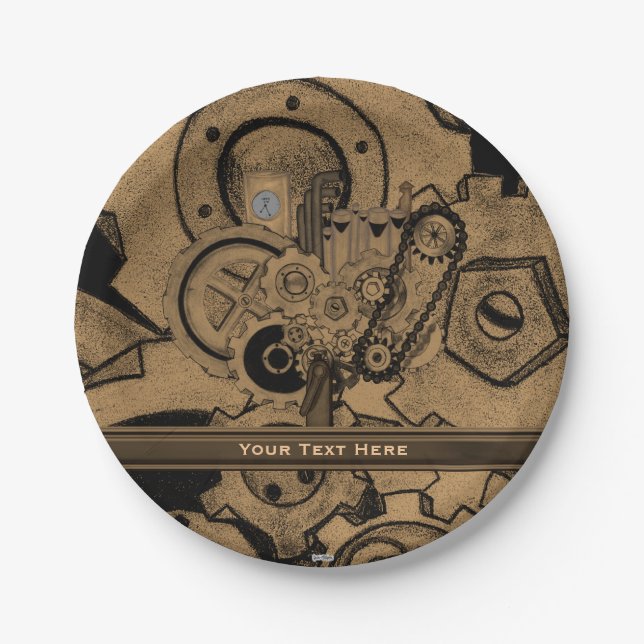 Steampunk Machinery (Brassy) Paper Plates (Front)