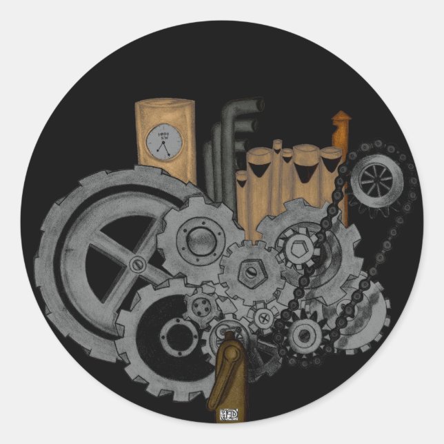 Steampunk Machinery Classic Round Sticker (Front)