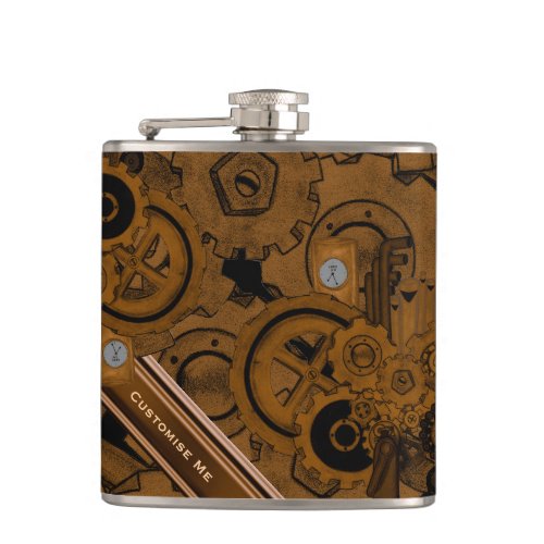 Steampunk Machinery Copper Hip Flask