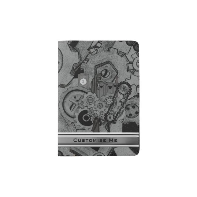 Steampunk Machinery (Monochrome) Passport Holder (Front)
