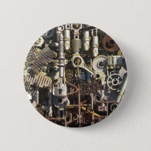 Steampunk machinery pinback button