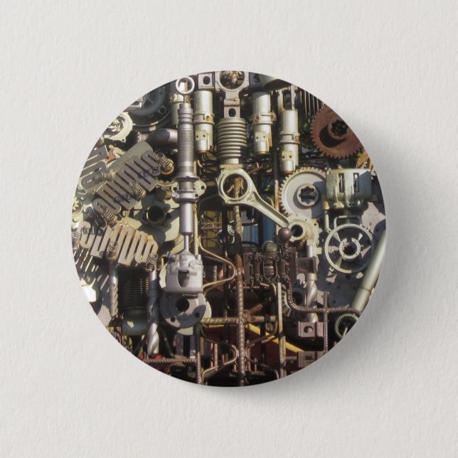Steampunk machinery pinback button (Front)