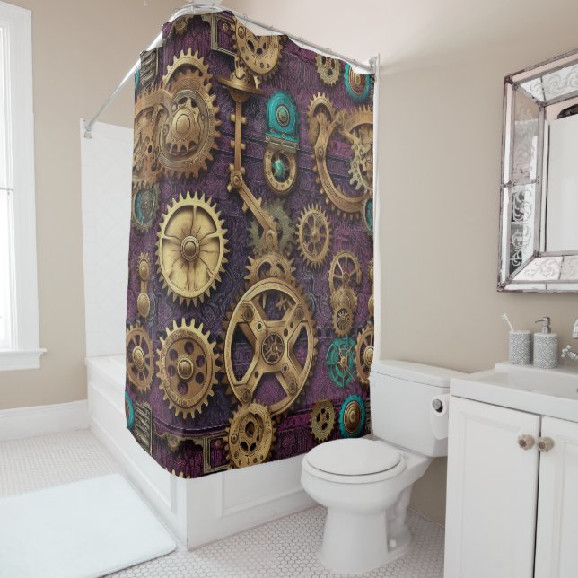 Steampunk Machinery Shower Curtain (In Situ)