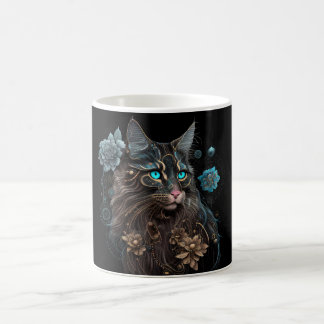 Steampunk magic Maine Coon cat and flowers AI art Coffee Mug