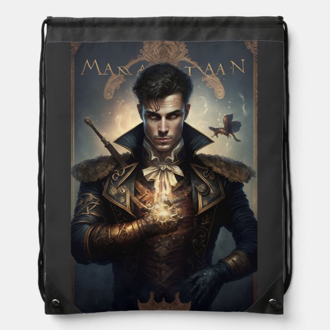 Steampunk Magician Tarot Card Drawstring Bag (Front)