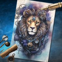 Steampunk Male Lion Purple Blue Grunge Decoupage Tissue Paper