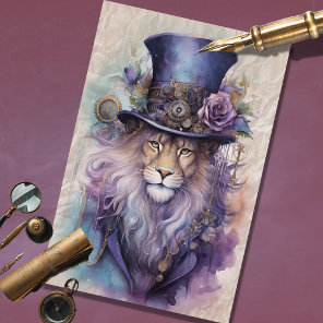 Steampunk Male Lion Purple Lilac Decoupage Paper