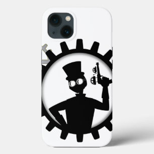 Steampunk Man Holding Gun In Gear iPhone 13 Case