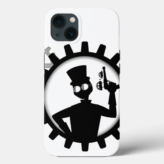 Steampunk Man Holding Gun In Gear Case-Mate iPhone Case (Back)