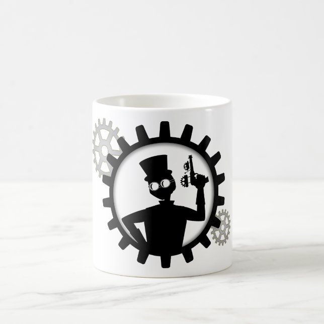 Steampunk Man Holding Gun In Gear Coffee Mug (Center)