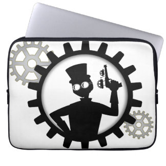 Steampunk Man Holding Gun In Gear Laptop Sleeve