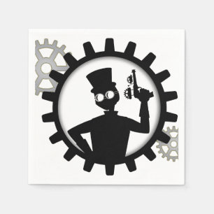 Steampunk Man Holding Gun In Gear Paper Napkins