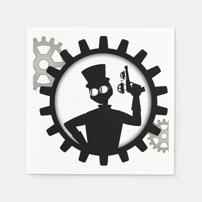 Steampunk Man Holding Gun In Gear Paper Napkins (Front)