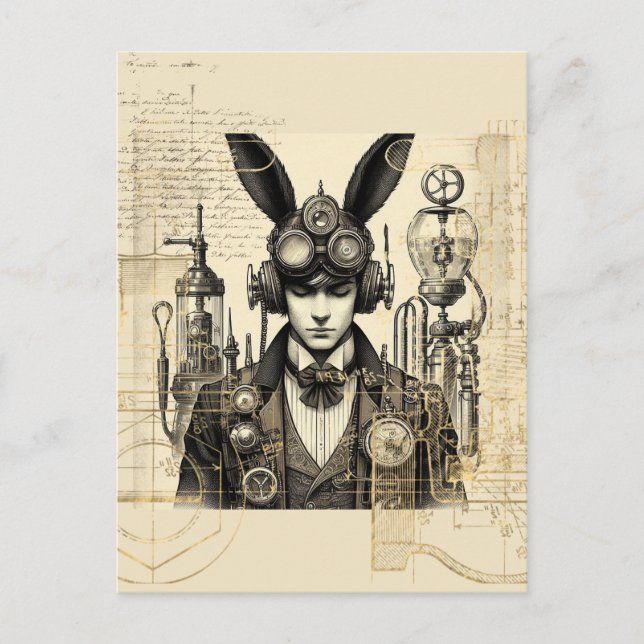 Steampunk Man with Bunny Ears Postcard (Front)
