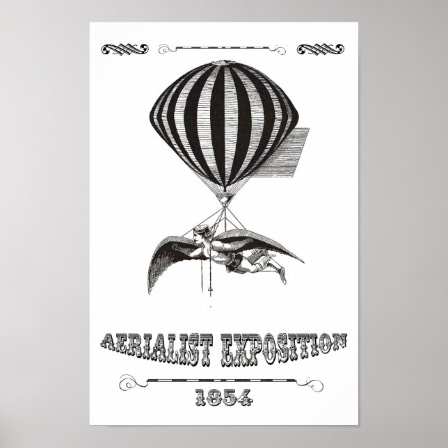 Steampunk Man with Wings & Hot Air Balloon Poster (Front)