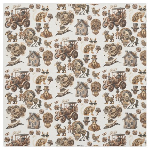 Steampunk man woman animals machines art fabric