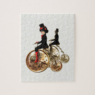 Steampunk man woman penny farthings gifts by LeahG Jigsaw Puzzle