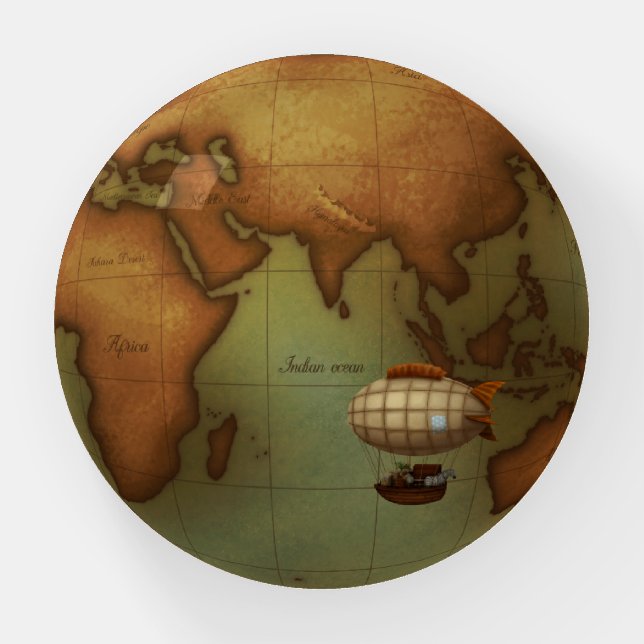 Steampunk Map of the Europe Africa Asia Australia Paperweight (Front)