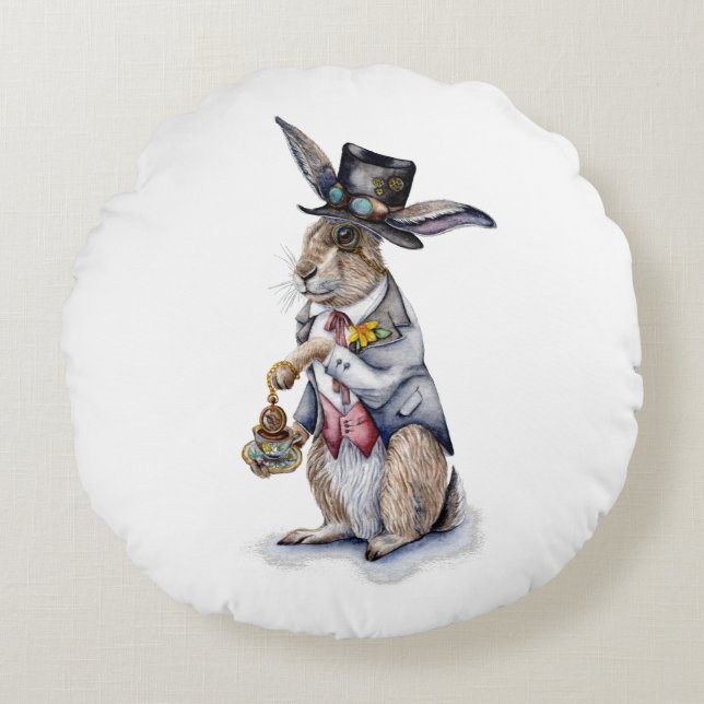 Steampunk March Hare Round Pillow (Front)