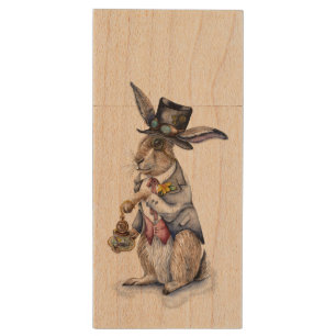 Steampunk March Hare Wood Flash Drive