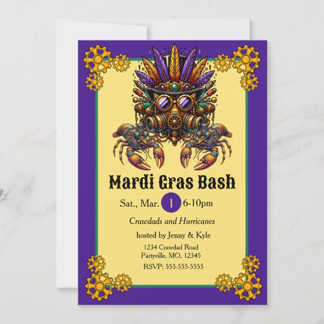 Steampunk Mardi Gras Invitation (Front)