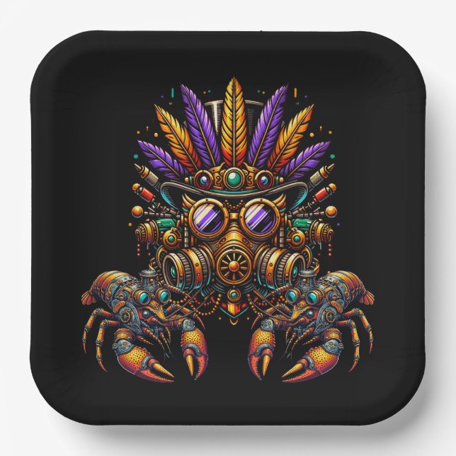 Steampunk Mardi Gras Paper Plates (Front)