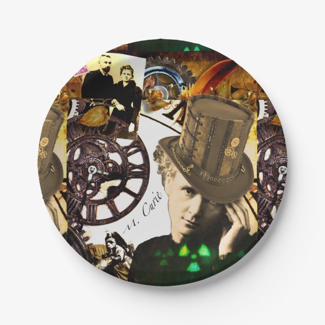 Steampunk Marie Curie Paper Plates (Front)