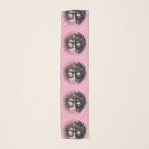 Steampunk Masquerade Mask Pattern Chic Pink Scarf