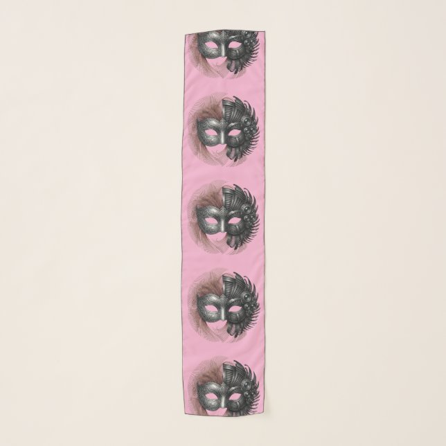 Steampunk Masquerade Mask Pattern Chic Pink Scarf (Front)