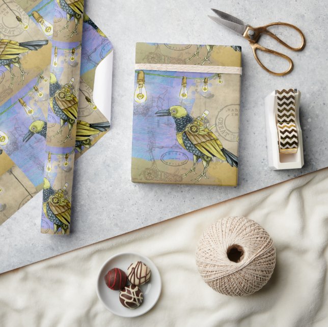 Steampunk Mechanical Bird Engineering Birthday Wrapping Paper (Crafts)