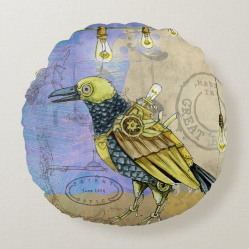 Steampunk Mechanical Bird Engineering Fathers Day Round Pillow