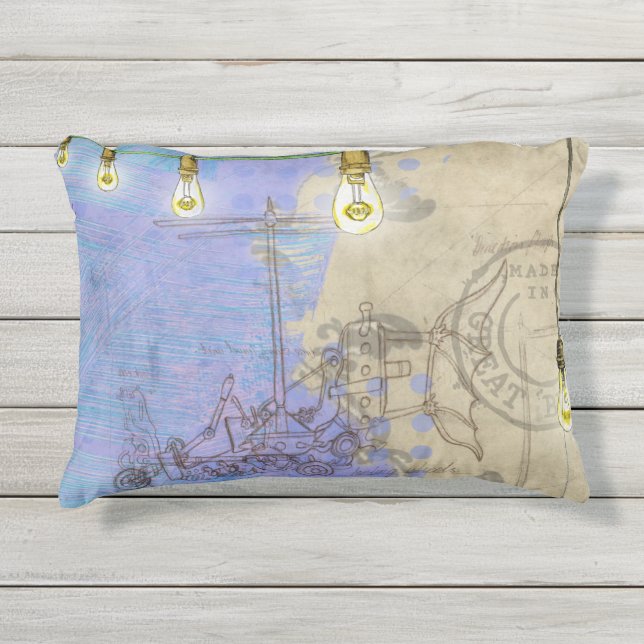 Steampunk Mechanical Edison Light Bulb Architect Outdoor Pillow (Front)
